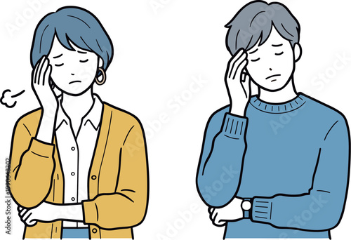 頭を抱えて悩む男女のイラスト