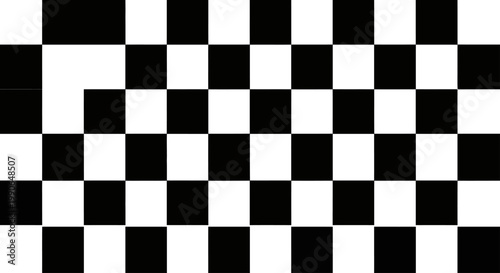 Abstract optical illusion of a black and white checkered pattern forming a step