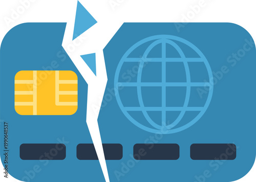 Illustration of a cracked credit card representing payment failure or financial loss