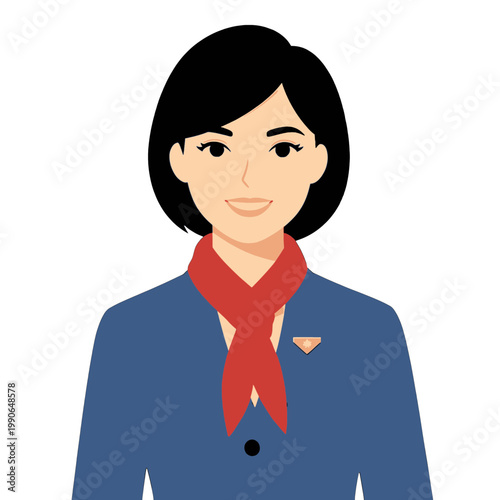Flight Attendant Woman in Blue Uniform Flat Icon