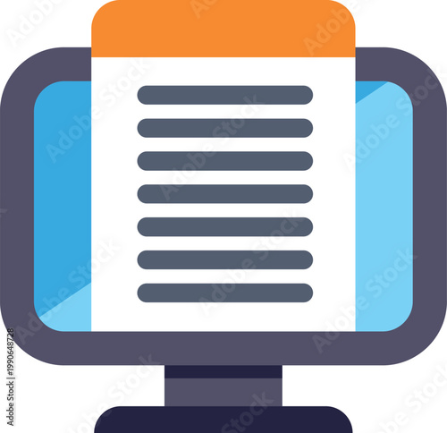 Flat vector illustration of a digital document shown on a computer monitor screen