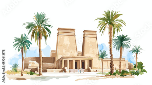 Luxor Temple. Luxor Temple hand drawn watercolor illustration on white background