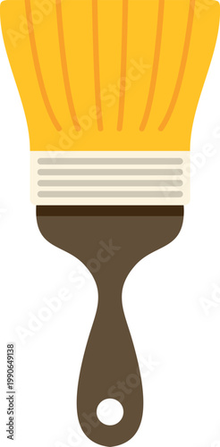 Simple flat illustration of a yellow paint brush with a brown handle on white background