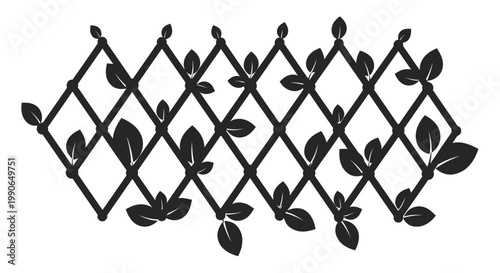 Black diamond pattern trellis with green leaves