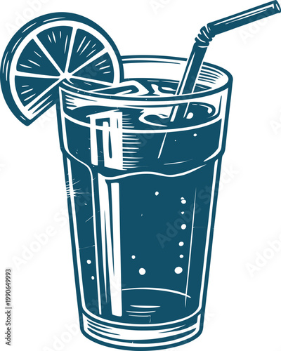 Blue of a glass of lemonade with a straw and lemon slice drink beverage