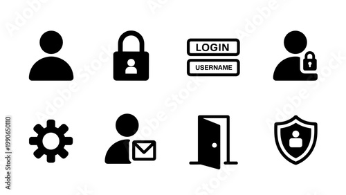 User Account and Profile Management Icon Set – Login, Security and Personal Settings Collection