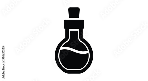 Simple black icon depicting a perfume bottle with a rounded design silhouette