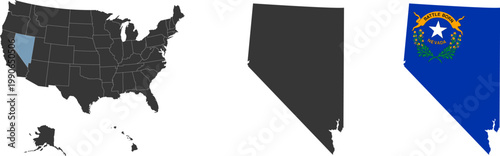 Nevada state of USA. Nevada flag and territory. States of America territory on white background. Separate states. Vector