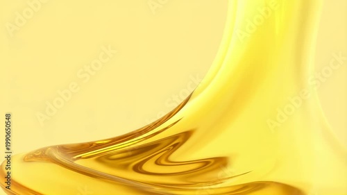 Curved yellow liquid shape flows smoothly. Creamy texture shifts subtly. Soft abstract motion background. Relaxation video backdrop, serene presentation. Concept of fluidity and calmness.