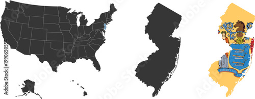 New Jersey state of USA. New Jersey flag and territory. States of America territory on white background. Separate states. Vector