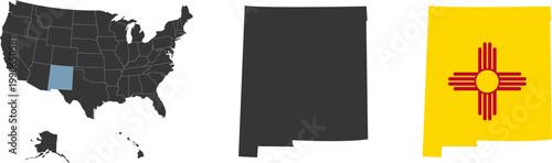 New Mexico state of USA. New Mexico flag and territory. States of America territory on white background. Separate states. Vector