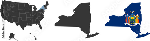 New York state of USA. New York flag and territory. States of America territory on white background. Separate states. Vector