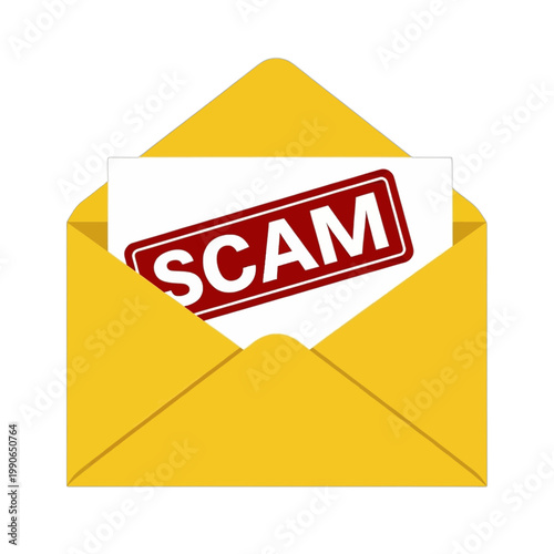 Scam Letter in Yellow Envelope Flat Icon