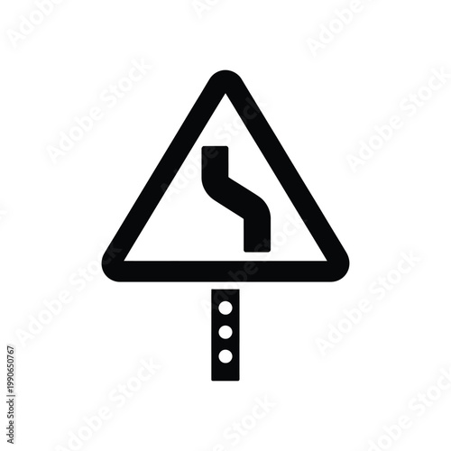 Zigzag road traffic warning sign icon vector illustration isolated on transparent background for driving safety and navigation.
