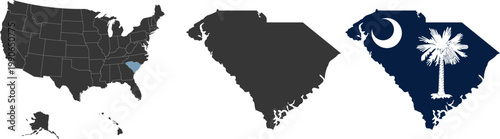 South Carolina state of USA. South Carolina flag and territory. States of America territory on white background. Separate states. Vector