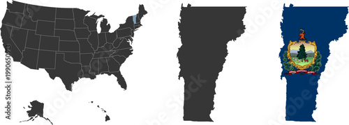 Vermont state of USA. Vermont territory and flag. States of America territory on white background. Separate states. Vector