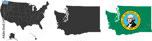 Washington state of USA. Washington flag and territory. States of America territory on white background. Separate states. Vector