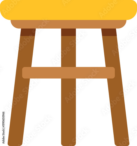 Simple wooden stool with a vivid yellow seat, isolated on white background