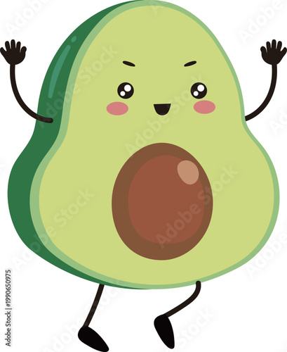 Cute Happy Avocado Mascot Character Jumping with Joy