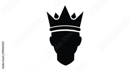 A striking black silhouette of a crowned head facing forward silhouette