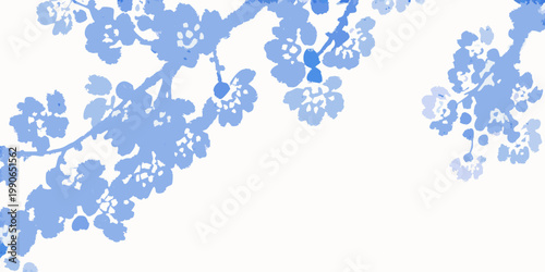 Tableau sur toile Delicate blue floral branches sprawl across a pale neutral background