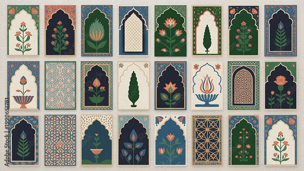 Modern illustration of a traditional Mughal wedding invitation in Indian style
