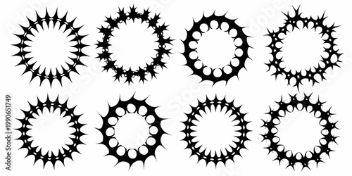 Black thorn like circular frames arranged in a grid pattern