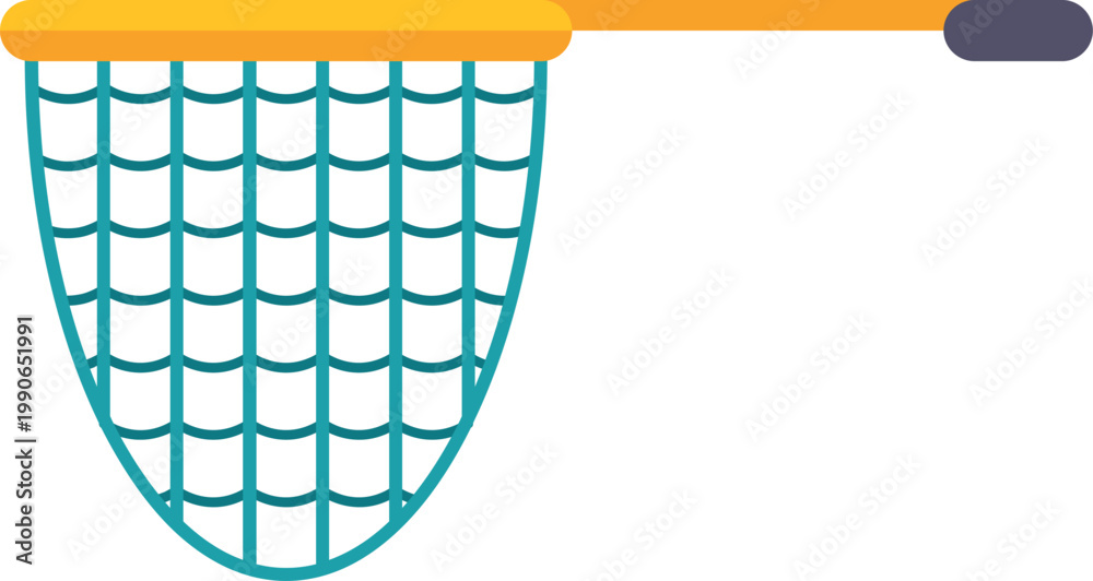Fototapeta premium Illustration of a mesh catching net with a yellow handle used for fishing or insects