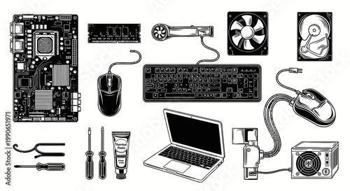 Desktop Computer Hardware Components and PC Maintenance Tools