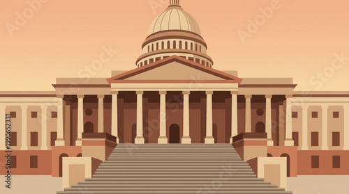 Grand Government Building with Columns and Dome.