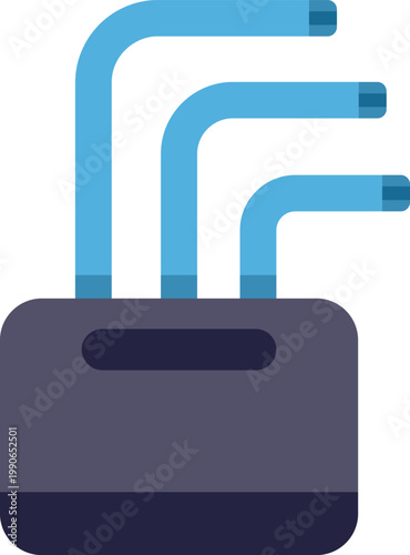 Minimal flat vector illustration depicting a wireless network router with signal cables