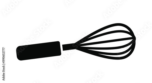 A simple black kitchen whisk design prominently displayed as a dark silhouette