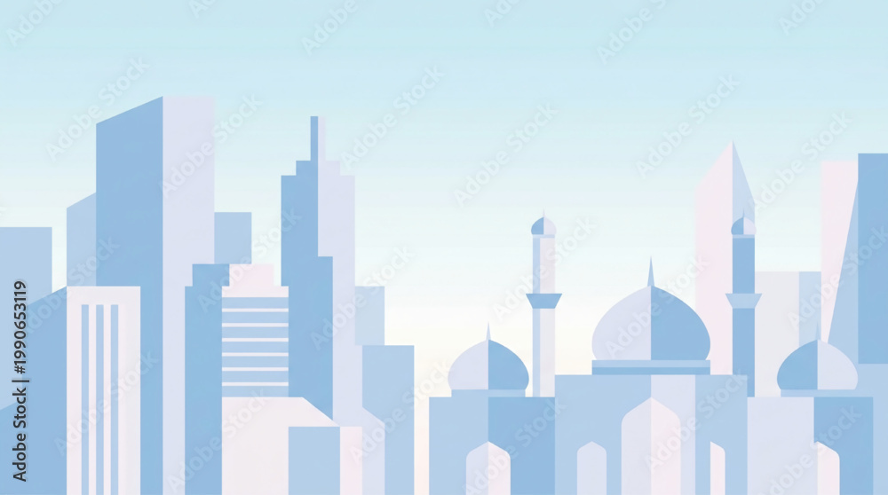 Obraz premium Modern Cityscape with Islamic Architectural Elements.