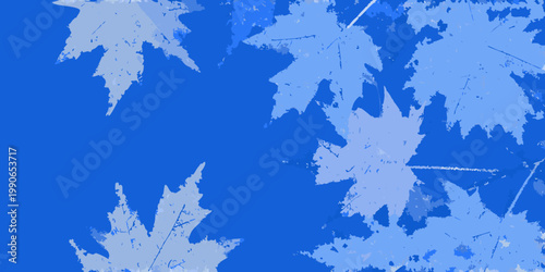 Abstract blue background featuring faded ghostly maple leaf shapes