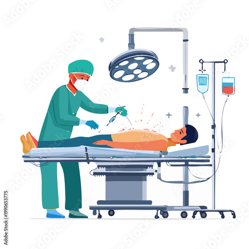 Surgeon performing spinal surgery in operating room