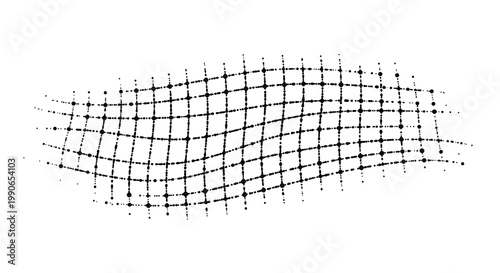A distorted grid of dots and lines, appearing like a warped net