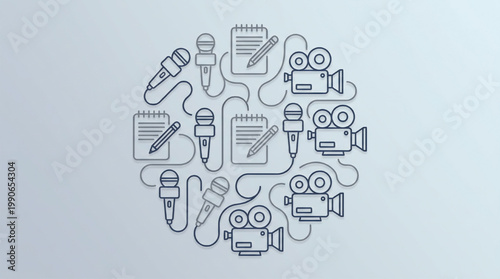 Journalism and Media Icons Arranged in a Circle.