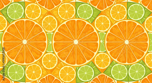 Vibrant citrus slices form a cheerful, repeating pattern of oranges and limes
