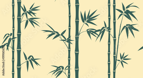 Stylized dark teal bamboo stalks with leaves on a cream background