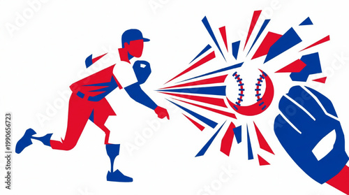 Abstract illustration of a baseball player with a prosthetic leg throwing a ball