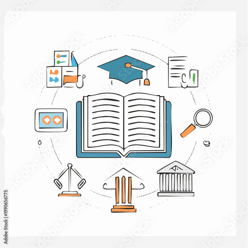 Education and Legal System Concept A Comprehensive Visual Representation of Knowledge, Justice, and Governance
