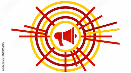 Red Megaphone Amplifying Sound Waves and Communication.