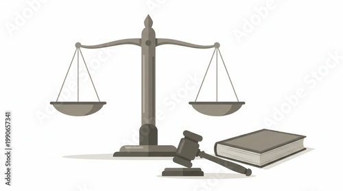 Scales of justice and wooden gavel with legal book