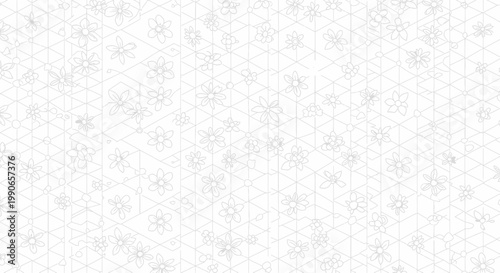 Delicate outline flowers scattered across a geometric honeycomb pattern