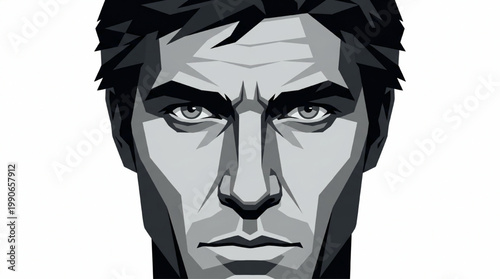 Abstract geometric portrait of a man in grayscale