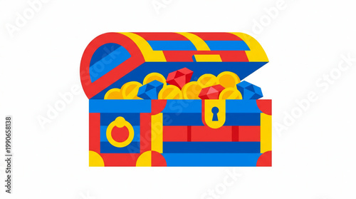 Colorful Treasure Chest Overflowing with Gold Coins.