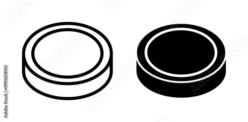 Canvas Print Hockey Puck Icons, Two Variations: Outline and Solid Black, Sports Equipment Vec