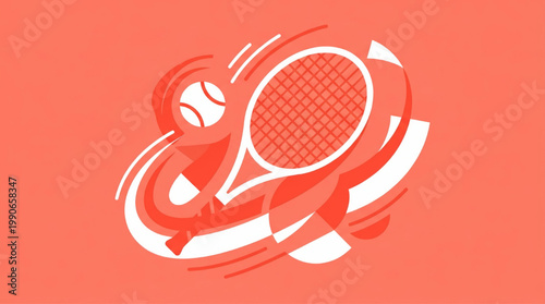 Abstract tennis match graphic design in orange and white
