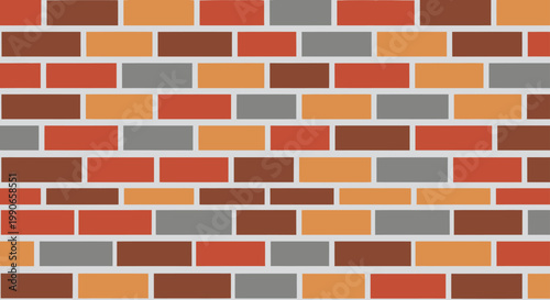 Realistic brick wall pattern with varied colors brown, orange, red, and grey