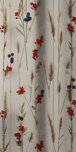 A gentle botanical composition with wheat stalks and small wildflowers in muted colors, ideal for fabric collections, wallpaper, stationery, and soft nature-inspired branding